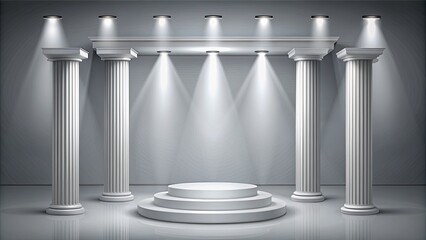 Canvas Print - Classic white stage with columns and spotlights.