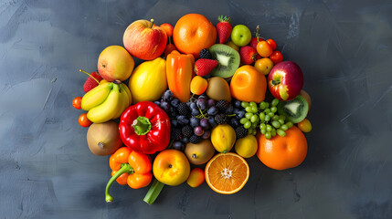 Wall Mural - human brain made of berries and fruits, healthy nutrition concept