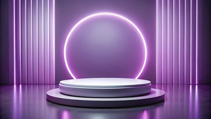 Sticker - Purple stage with a neon circular frame.