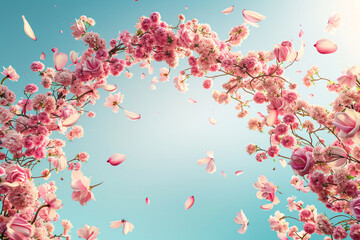 Wall Mural - Pink cherry blossom floral spring background