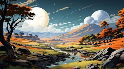 Wall Mural - Amidst the ruins of an ancient civilization, archaeologists unearth a cache of advanced technology that promises to revolutionize humanity's understanding of the cosmos. Painting Illustration style,