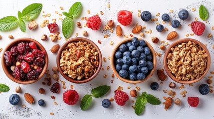 Wall Mural - Collage of crunchy sweet granola with dried fruits