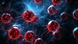 © CrazyJuke - Detailed illustration of rabies virus cells, portraying a dangerous and deadly microorganism against a zoonotic virus backdrop.