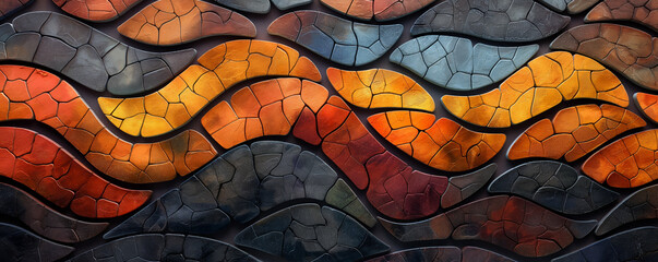 Wall Mural - Colored mosaic of colored stones in waves.