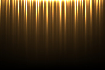 Wall Mural - gold light vertical lines on black background. glowing abstract futuristic shiny pattern. bright ray