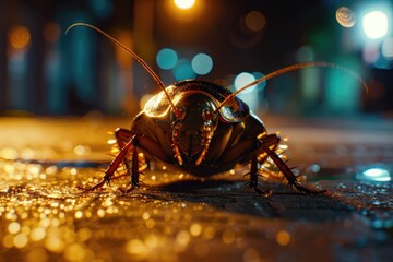 Wall Mural - A macro shot of a bug on the ground, with its legs and body visible