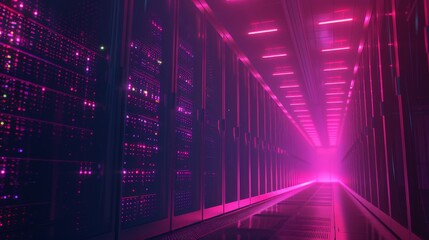 Wall Mural - A 3D render of a computer data center at night 