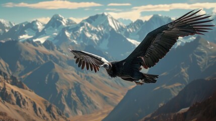 Canvas Print - A large bird soars through the sky above a mountain range, offering breathtaking views