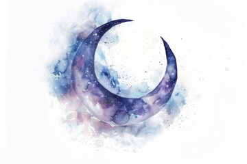 Wall Mural - watercolor illustration of a crescent moon in the night sky