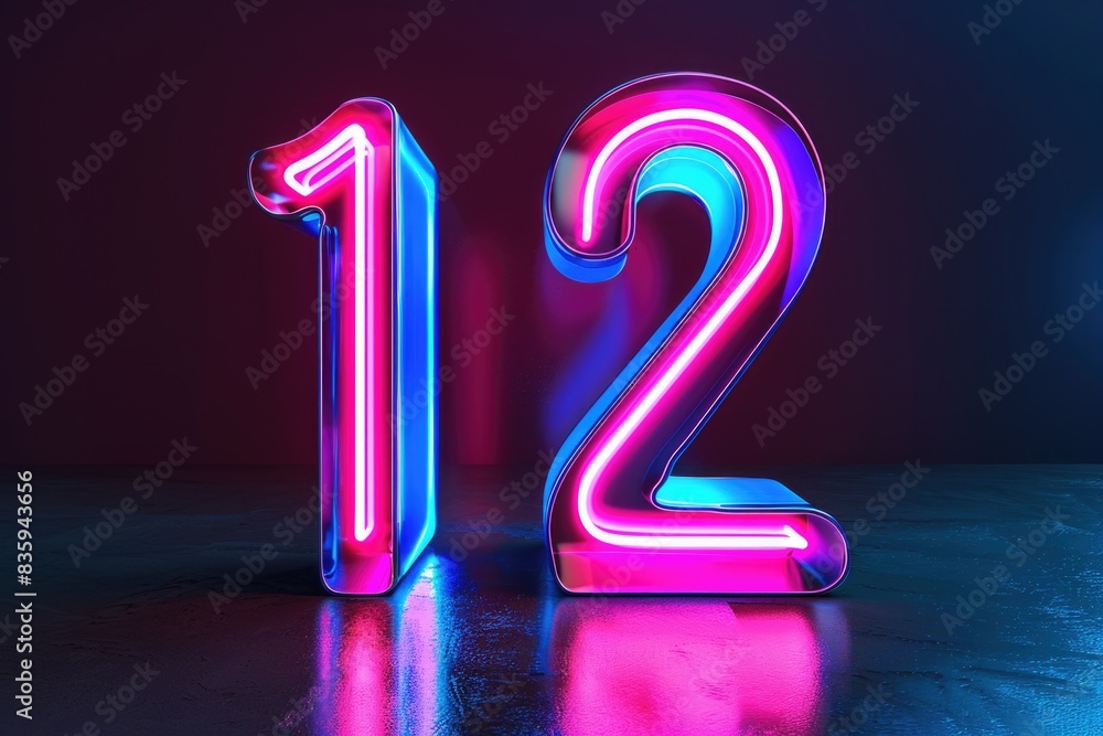 A close-up of a neon sign displaying the number 12 on a table, ideal ...
