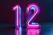 © Fotograf - A close-up of a neon sign displaying the number 12 on a table, ideal for use in editorial or commercial contexts where a bright, eye-catching visual is needed