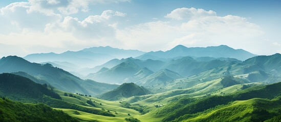 Poster - Bright green mountains in the summer. Creative banner. Copyspace image