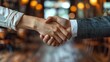 © Wiseman - handshake collaboration and businessmen celebrating and congratulating on success for a sealed deal hr manager hiring employee after successful interview hands.illustration