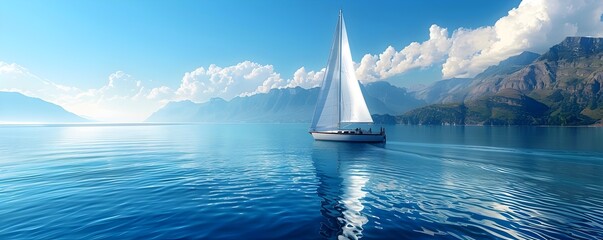 Sticker - Sailboat Racing on Pristine Lake with Majestic Scenery