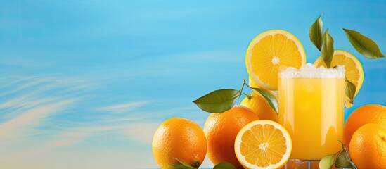 Wall Mural - Orange juice with a piece of lemon. Creative banner. Copyspace image