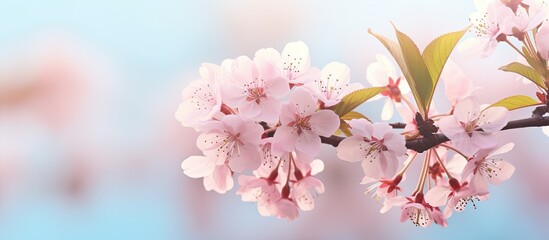 Poster - Blooming pink flowers on a tree. Creative banner. Copyspace image