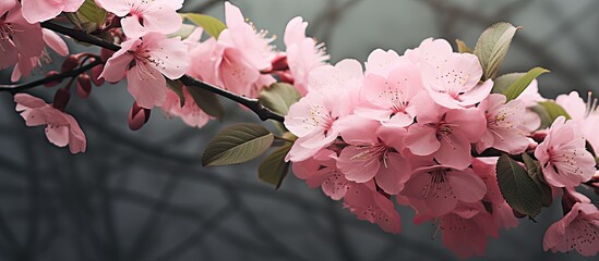 Aufkleber - beautiful pink flower on long green leaves. Creative banner. Copyspace image