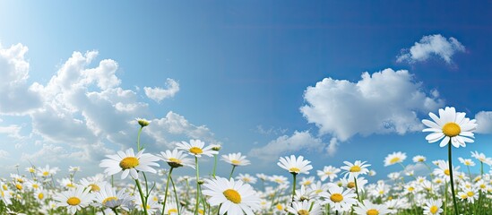 Sticker - field of daisies. Creative banner. Copyspace image