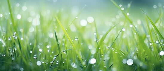 Aufkleber - Nature shots of garden in spring Macro of grass with water drops and flying bokeh perfect for screensaver. Creative banner. Copyspace image