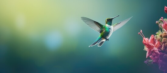 Sticker - Hummingbird and Green Background. Creative banner. Copyspace image