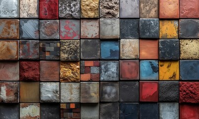 Wall Mural - abstract background texture made of colored stone tiles.
