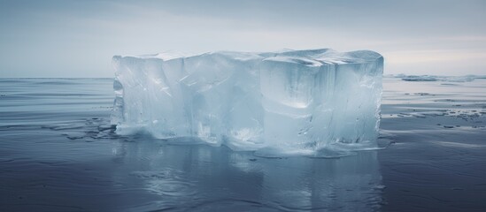Poster - Ice Block in Water in focus with small waves around it. Creative banner. Copyspace image
