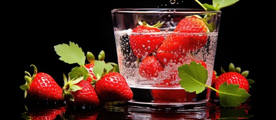 Aufkleber - Fresh strawberries in water in a glass cup. Creative banner. Copyspace image