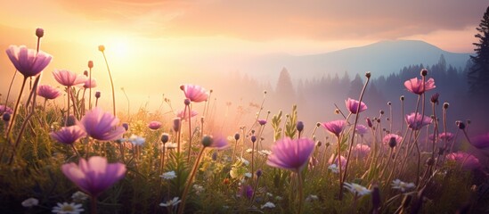 Poster - Wild flowers in the morning. Creative banner. Copyspace image