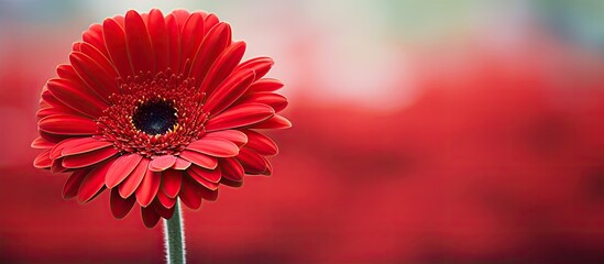 Poster - Red herbera in macro Gerbera background. Creative banner. Copyspace image