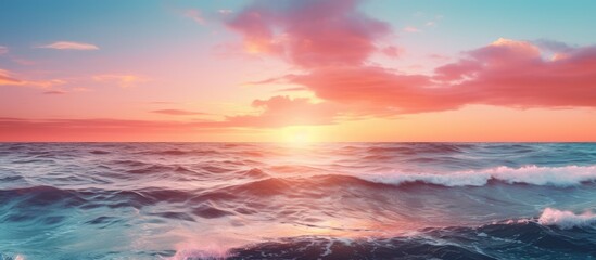 Poster - sunset on the sea landscape. Creative banner. Copyspace image