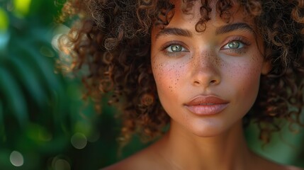 Wall Mural - portrait of a lovely mixed young woman with afro hair.illustration