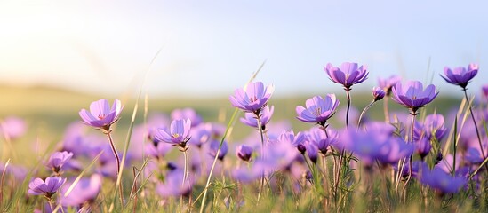 Poster - Lilac flowers in a meadow. Creative banner. Copyspace image