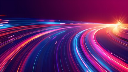 Abstract colorful speed background with lines in shape of track turn. Geometric and dynamic, trendy layout for racing club 
