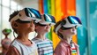 © indyntk - Editorial-style photorealistic photo of children with VR headsets, capturing the futuristic aspect of play and learning