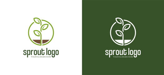Natural growing leaf icon logo design, plant symbol in minimalist line style