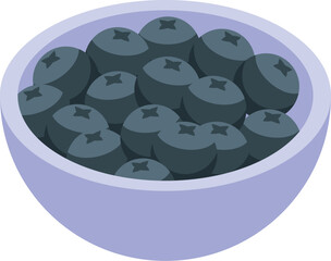 Wall Mural - Vector illustration of a bowl filled with ripe, plump blueberries