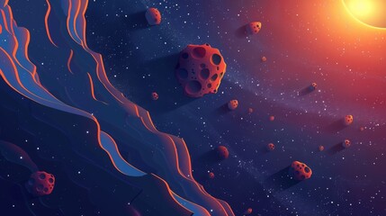 Wall Mural - A space scene with a large rock in the middle