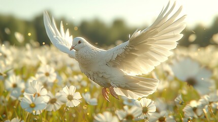 Poster - white dove in the grass