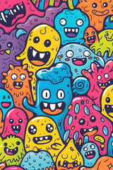 Wall Mural - Colorful monsters in nature, smiling and laughing in a creative painting