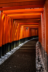 Poster - Rare Winter snow at Torii Gate Tunnel at Fushimi Inari Shrine in Kyoto Japan