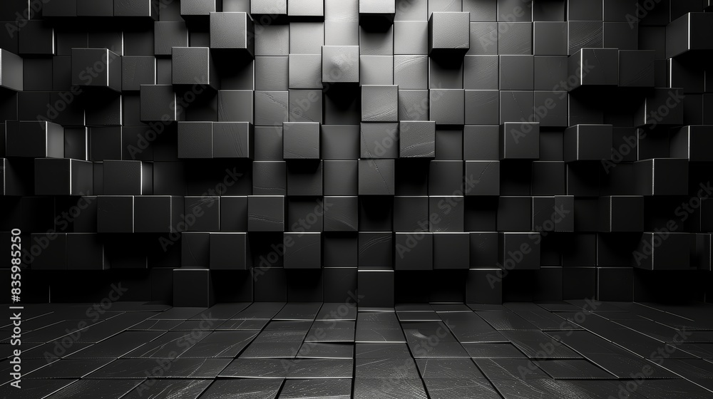 Modern black geometric abstract background with 3D cubes and shadows ...