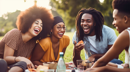 Wall Mural - Friends laughing and enjoying a picnic