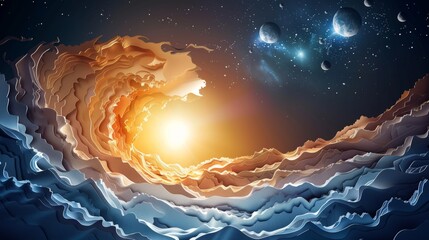 Wall Mural - A colorful wave with a sun in the middle of it