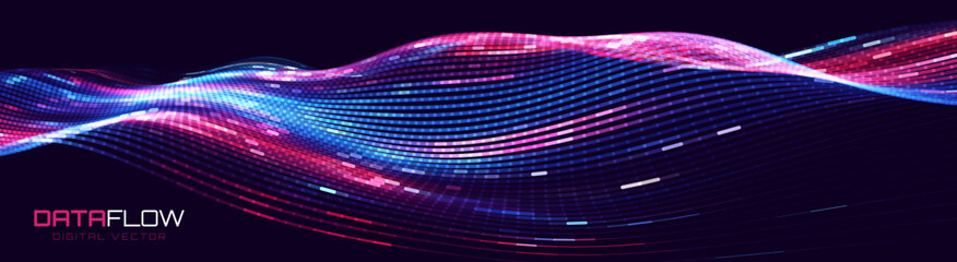 Fototapete - Cyber Big Data Flow Lines. Digital Neural Network. Concept of AI Artificial Intelligence Technology Machine Deep Learning. Digital Communication. Science Technology Presentation Vector. 
