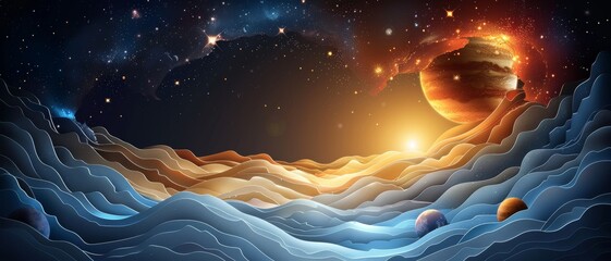 Wall Mural - A colorful space scene with a large planet in the center