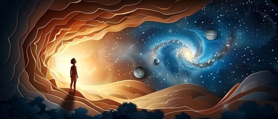 Wall Mural - A person stands in front of a tunnel that leads to a dark, mysterious space