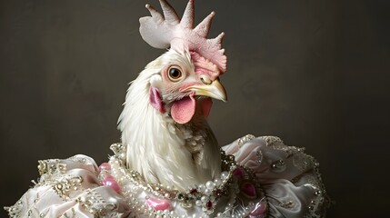 Adorable Chicken Queen: Hyperrealistic Portrait in Pink and Gold