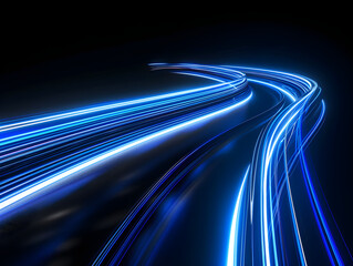 Wall Mural - Abstract glowing blue lines on black background