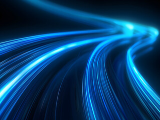 Canvas Print - Abstract glowing blue lines on black background