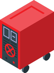 Sticker - 3d isometric illustration of a portable red power generator, suitable for emergency use